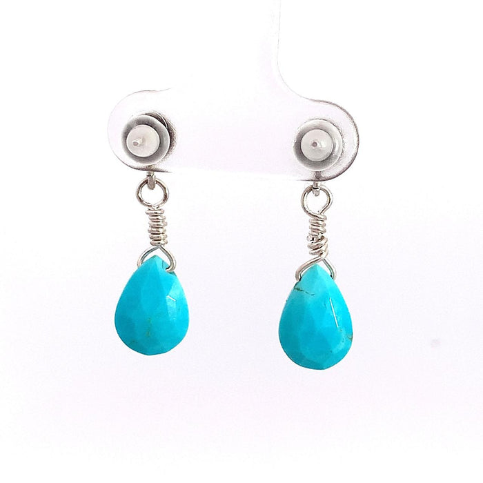 Sterling silver turquoise briolette dangle earrings handmade in Taxco Mexico rear view