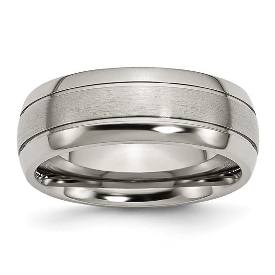 Titanium Wedding Band-Chisel Brand Brushed and Polished 8mm Grooved Band