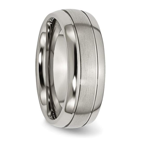 Titanium Wedding Band-Chisel Brand Brushed and Polished 8mm Grooved Band