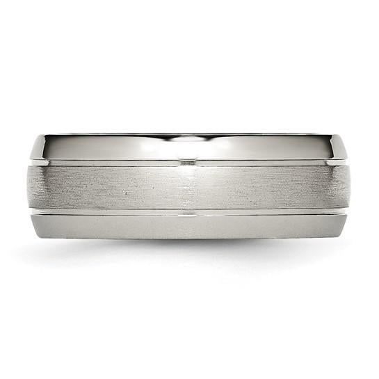 Titanium Wedding Band-Chisel Brand Brushed and Polished 8mm Grooved Band