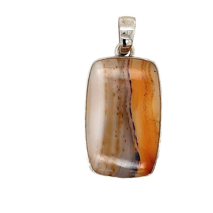 photo of an agate silver pendant on a white background front view