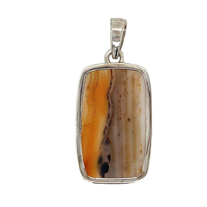 photo of an agate silver pendant on a white background rear view