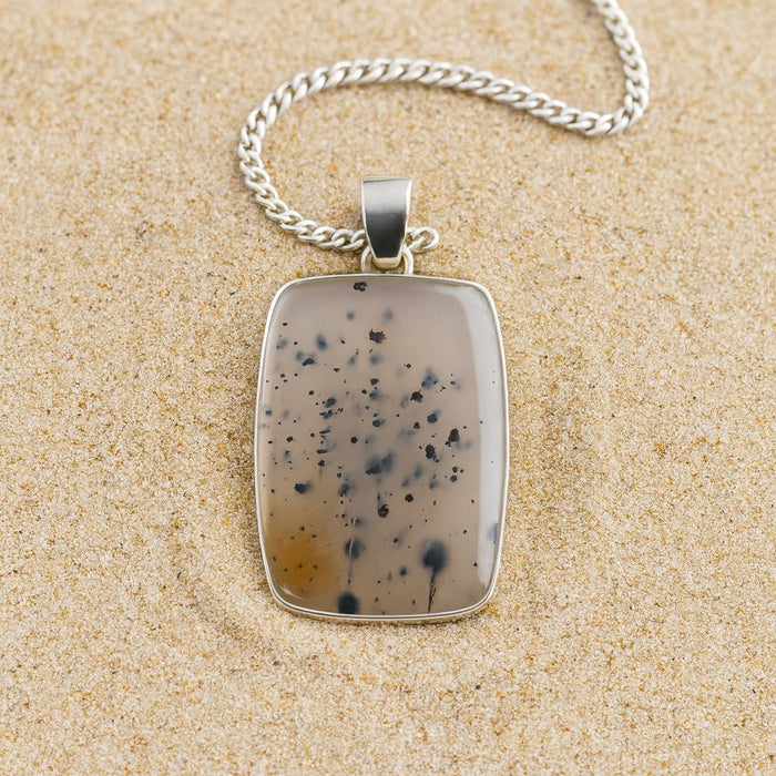 Unique Speckled Agate Pendant in Sterling Silver Bezel - Rectangular Design
