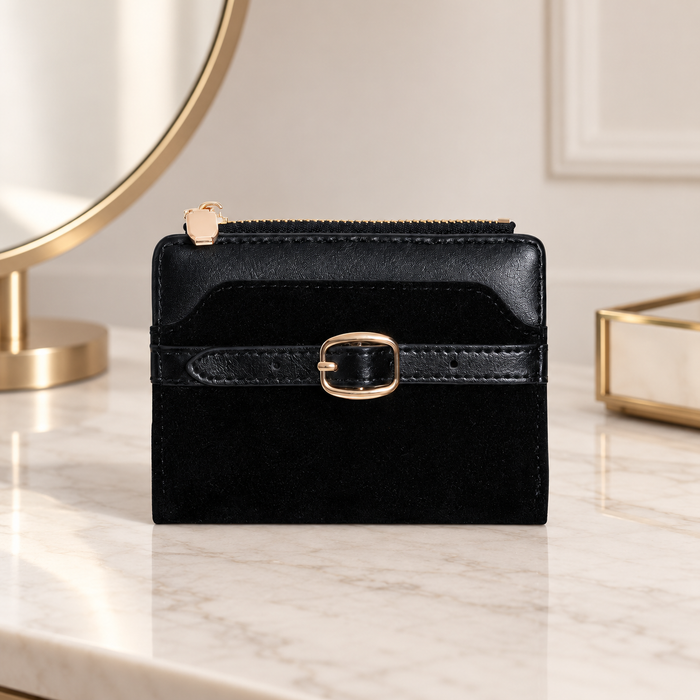 Soft, stylish, and easy to carry every day, the Velvet Muse Wallet brings together a cozy textured finish with a clean buckle-accented design. Its compact shape makes it perfect for keeping daily essentials organized without feeling bulky, while the mix of soft neutral shades gives it a warm, versatile look that pairs beautifully with everyday bags and outfits.