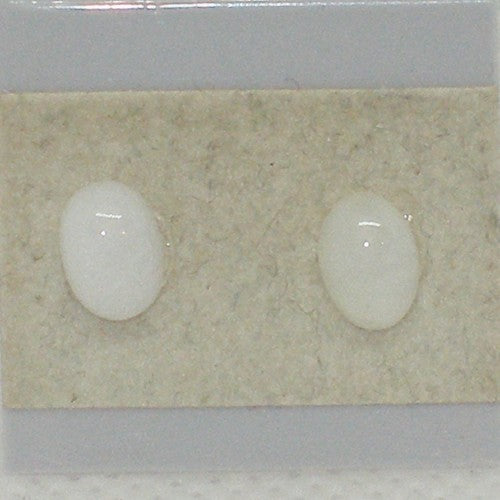 White Oval Stud Earrings - Metal Free
