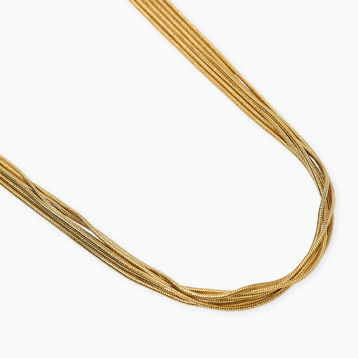 Girocollo in acciaio dorato con catene snake