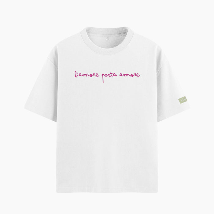 Maglia oversize donna con la frase "L'amore porta amore"