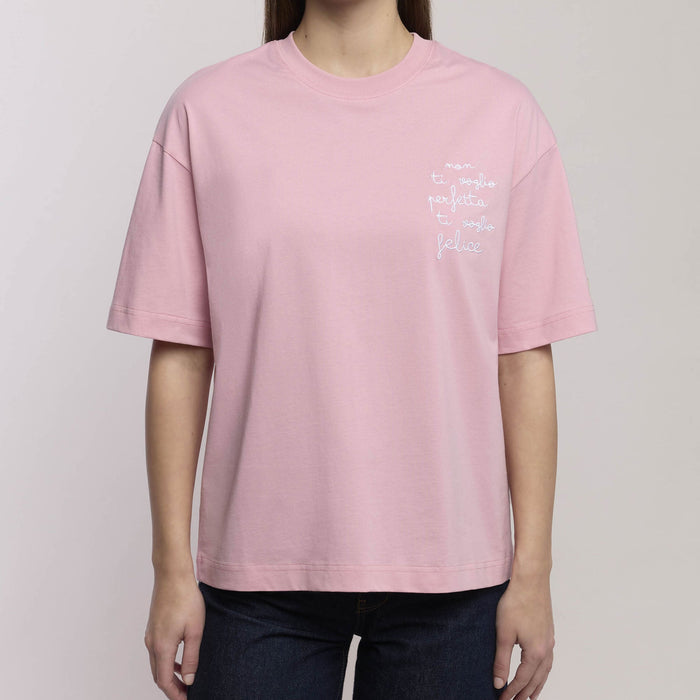 Maglia oversize donna con scritta "Non ti voglio perfetta ma ti voglio felice"