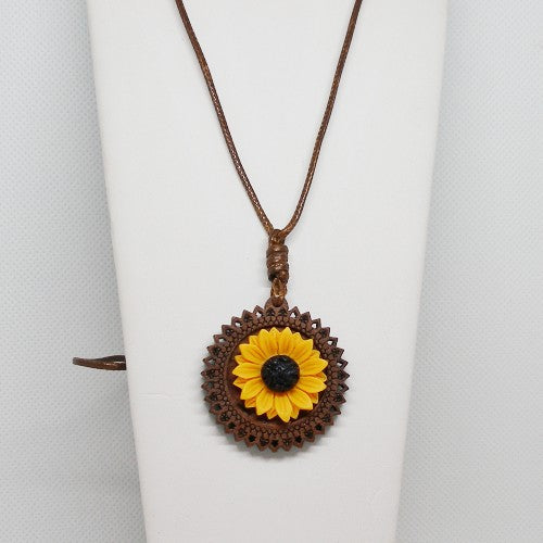 Wood Sunflower Necklace