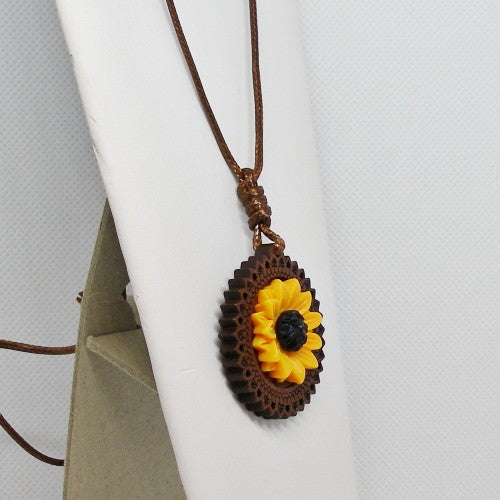Wood Sunflower Necklace