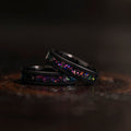 "Zeus" Flat Purple Nebula Ring- Meteorite and Opal- Black 5mm Womens