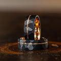 "Zeus" Hammered Tungsten Carbide Ring- Black w/ Rose Gold Strip- 8mm-Rings By Lux