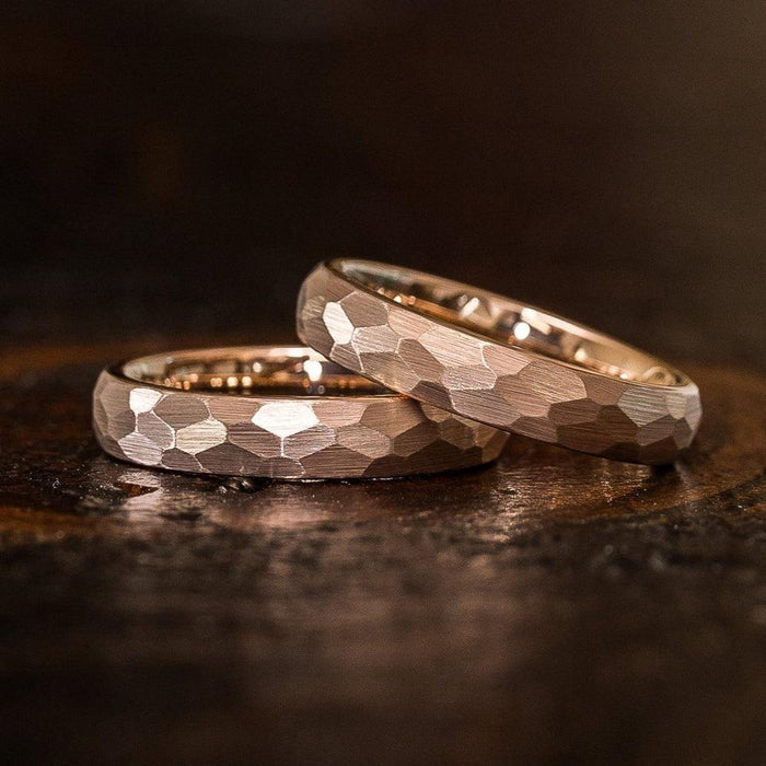 "Zeus" Womens Hammered Tungsten Carbide Ring- Rose Gold Plate- 4mm-Rings By Lux