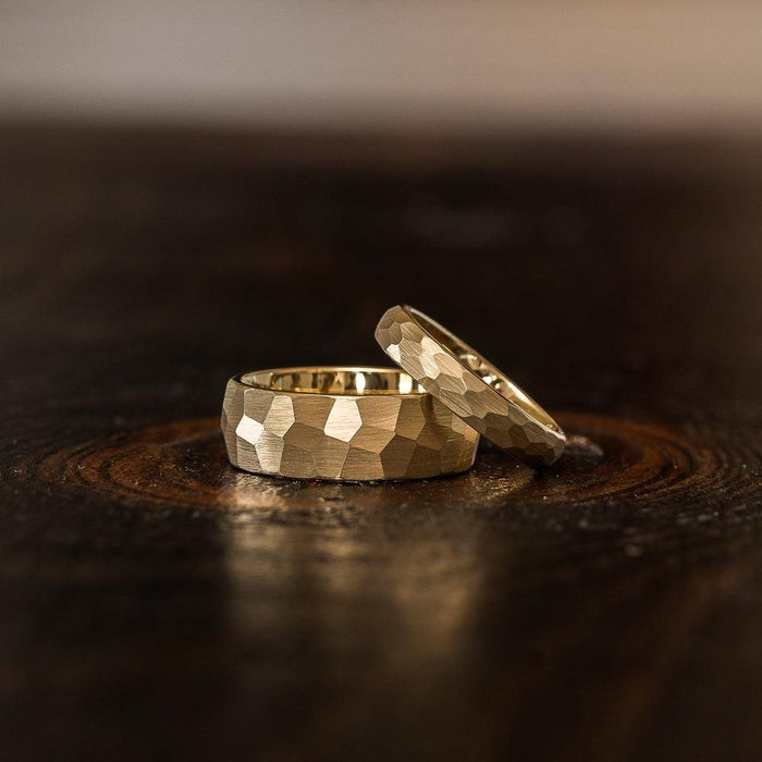 "Zeus" Womens Hammered Tungsten Carbide Ring- Yellow Gold Plate- 4mm-Rings By Lux